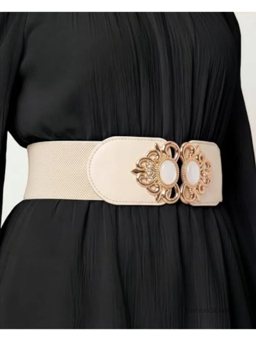 Ornate Interlock Belt Wide Elastic Waist Cinch Faux Leather Vintage